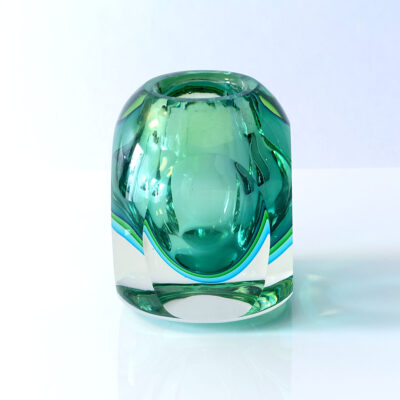 Green Blue Orb Faceted Block Sculpture-2