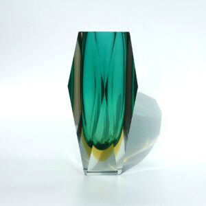 mandruzzato-style-vintage-green-yellow-faceted-block-vase