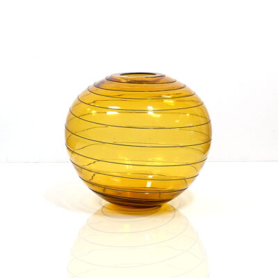 very-thin-amber-ball-vase-applied-threading