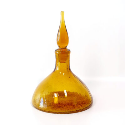 blenko-amber-crackle-flame-stopper-decanter