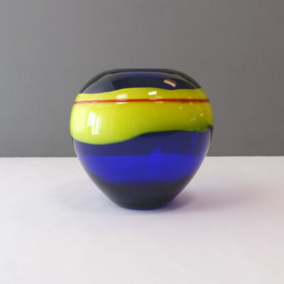 cobalt-blue-yellow-red-stripe-art-glass-vase