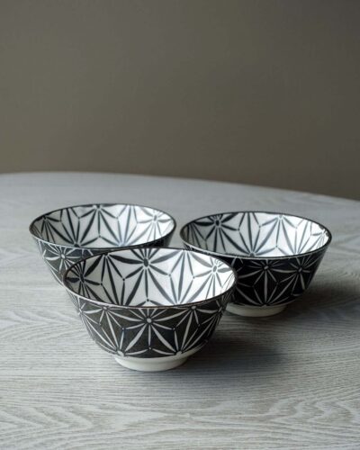 2018-272-Awasaka Komon-Black-and-White-Star-Pattern-Bowls