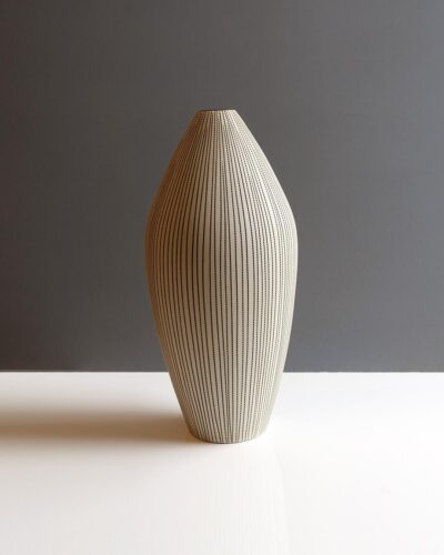 458-tapered-sepia-striped-matte-glaze-light-tan-thailand-vase