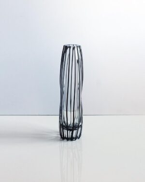 tall-black-dimpled-striped-art-glass-vase