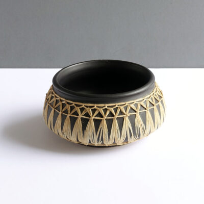 Gmundner-Keramik-Austrian-black-raffia-wrapped-bowl