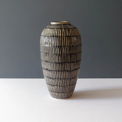 large-sepia-sgrafitto-swelled-form-glossy-ceramic-vase