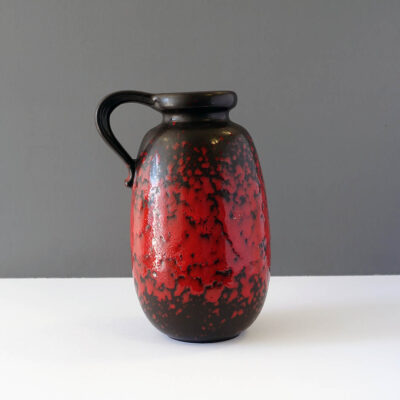 west-german-fat-lava-handled-jug-vase-decanter-pitcher-red-black