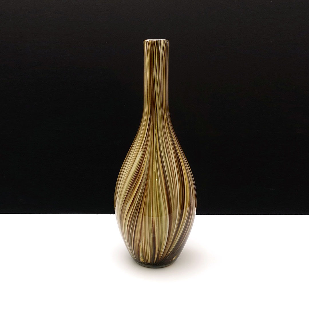 9 406 Tall Long Neck Earth Tone Striped Cased Glass Vase