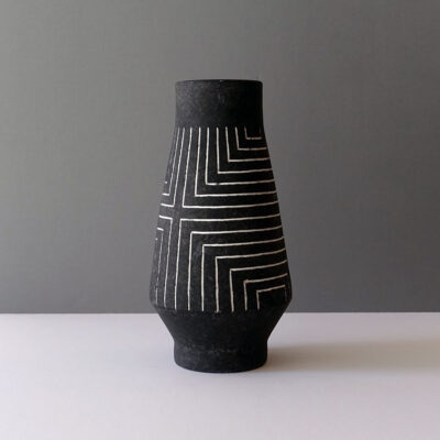 charcoal-gray-white-sgraffito-striped-vase