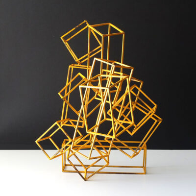 cubist-geometric-yellow-enameled-metal-sculpture