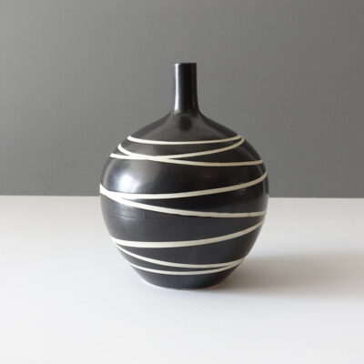 Bold Black White Striped Ceramic Vase-2