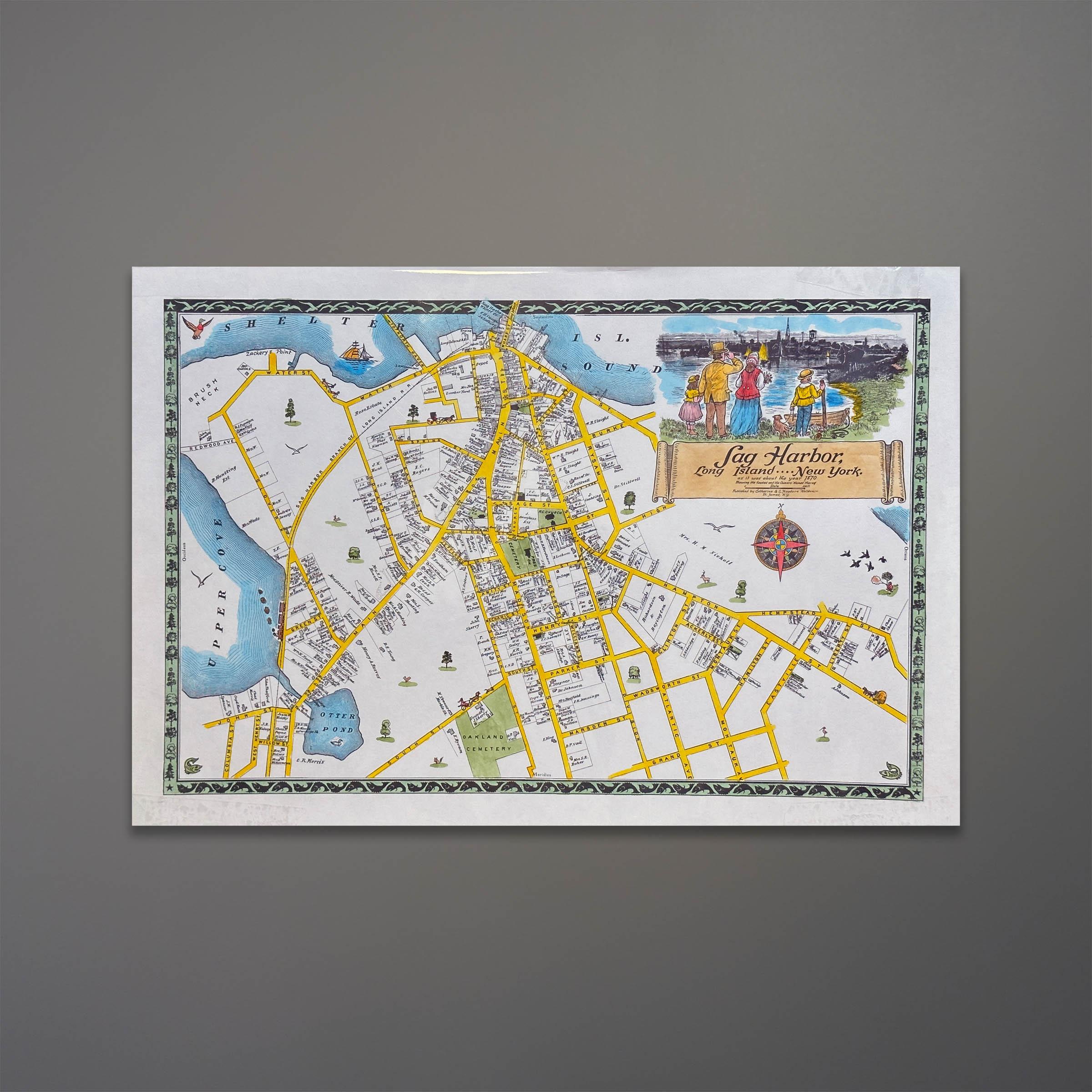 Sag Harbor Vintage Hand-Colored Map