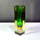 Green Amber Tri-color Sommerso Block Vase-2