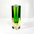 Green Amber Tri-color Sommerso Block Vase-2