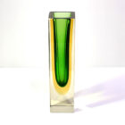 Green Amber Tri-color Sommerso Block Vase-2