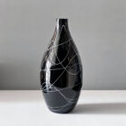 Black Art Glass Vase White Lines