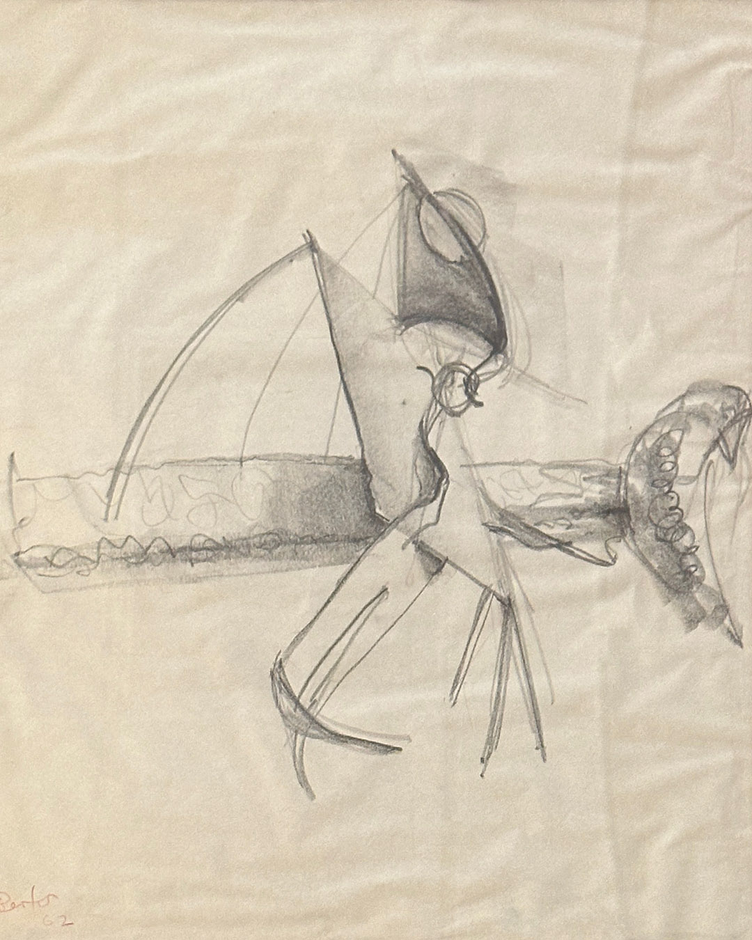 Bob Berks Original 1962 Graphite Drawing Series 18 x 21-8