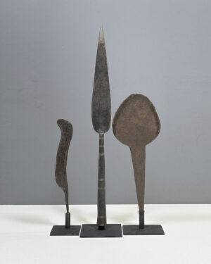 Three Antique Spear Heads Plinth Mounted