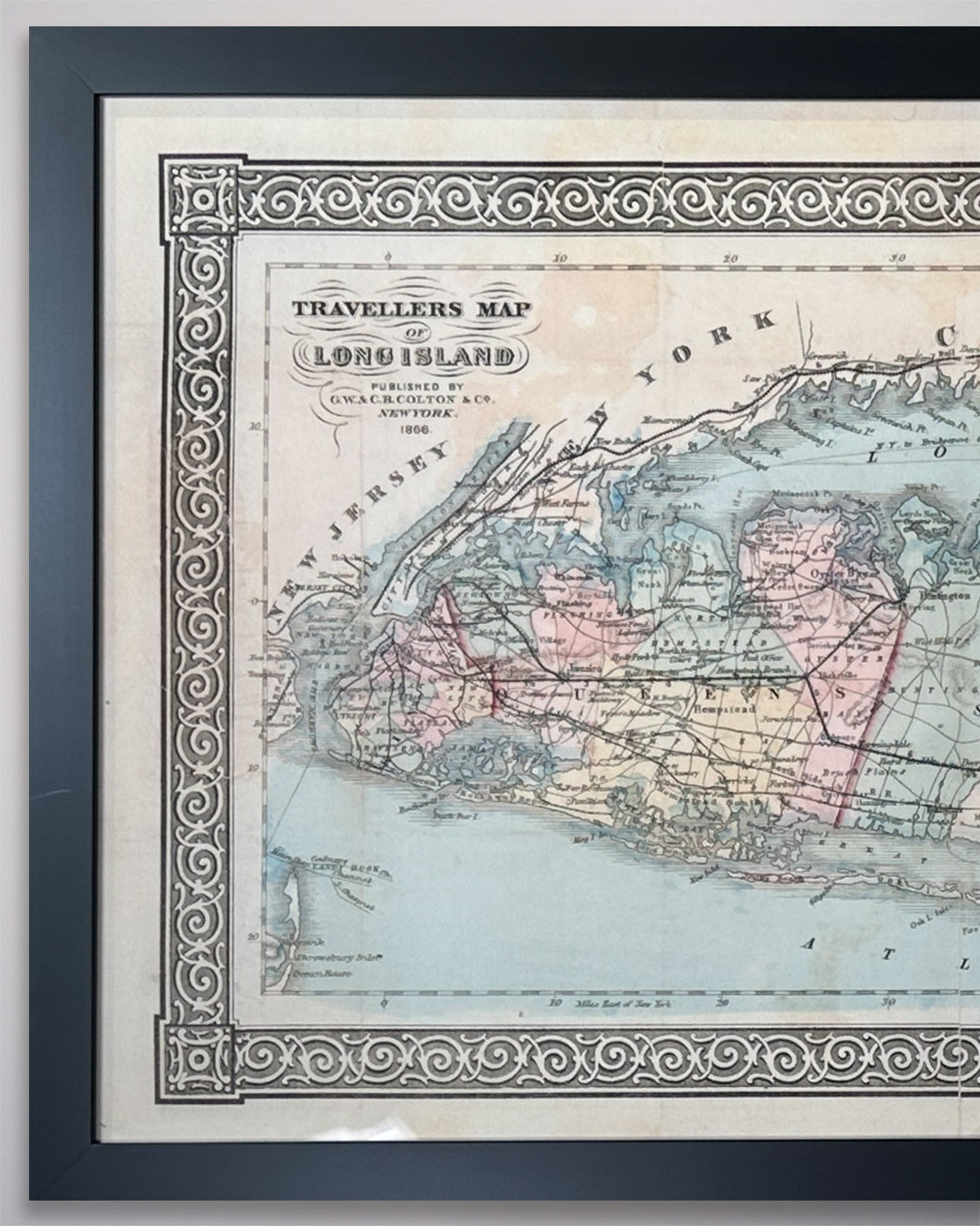 Travellers Map of Long Island 1866 42 x 19