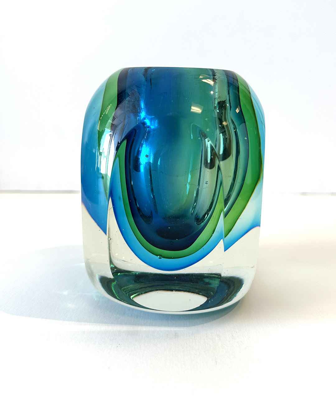 25-179 Tri-color Blue Aqua Crystal Green Votive Holder Tri-color Blue Aqua Crystal Green Votive Holder