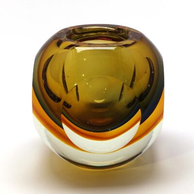 Amber Murano Sommerso Round Faceted Vase