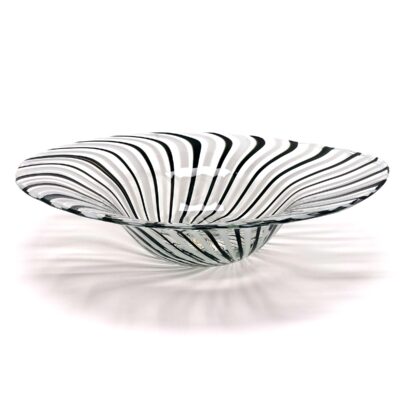 Murano Style Black White Striped Swirl Bowl Centerpiece