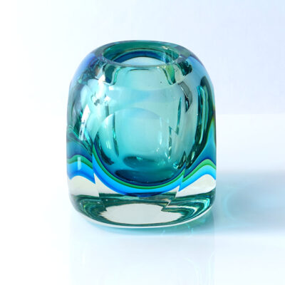 Murano Blue Green Orb Block Vase