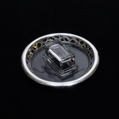 English Silverplate Crystal Ashtray Matchbook Holder-2