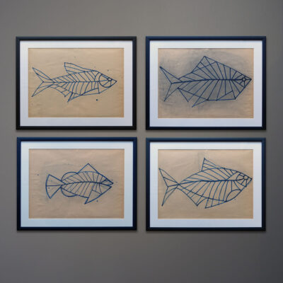 four-kubach-fish-original-drawings-black-frames